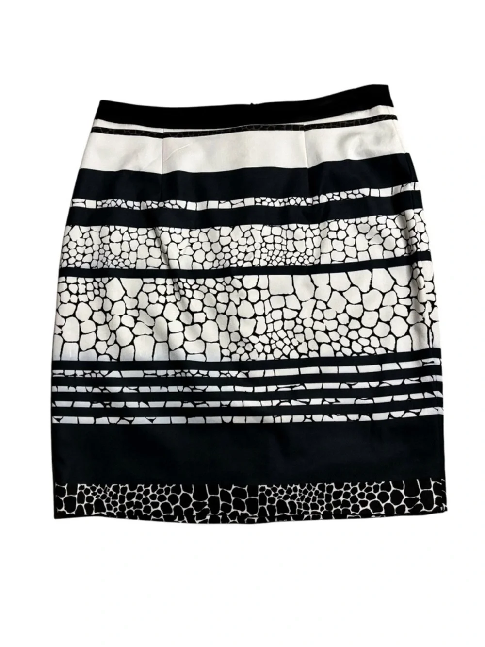 Halogen Mixed Animal Print Striped Pencil Skirt 8P Black White Back Slit